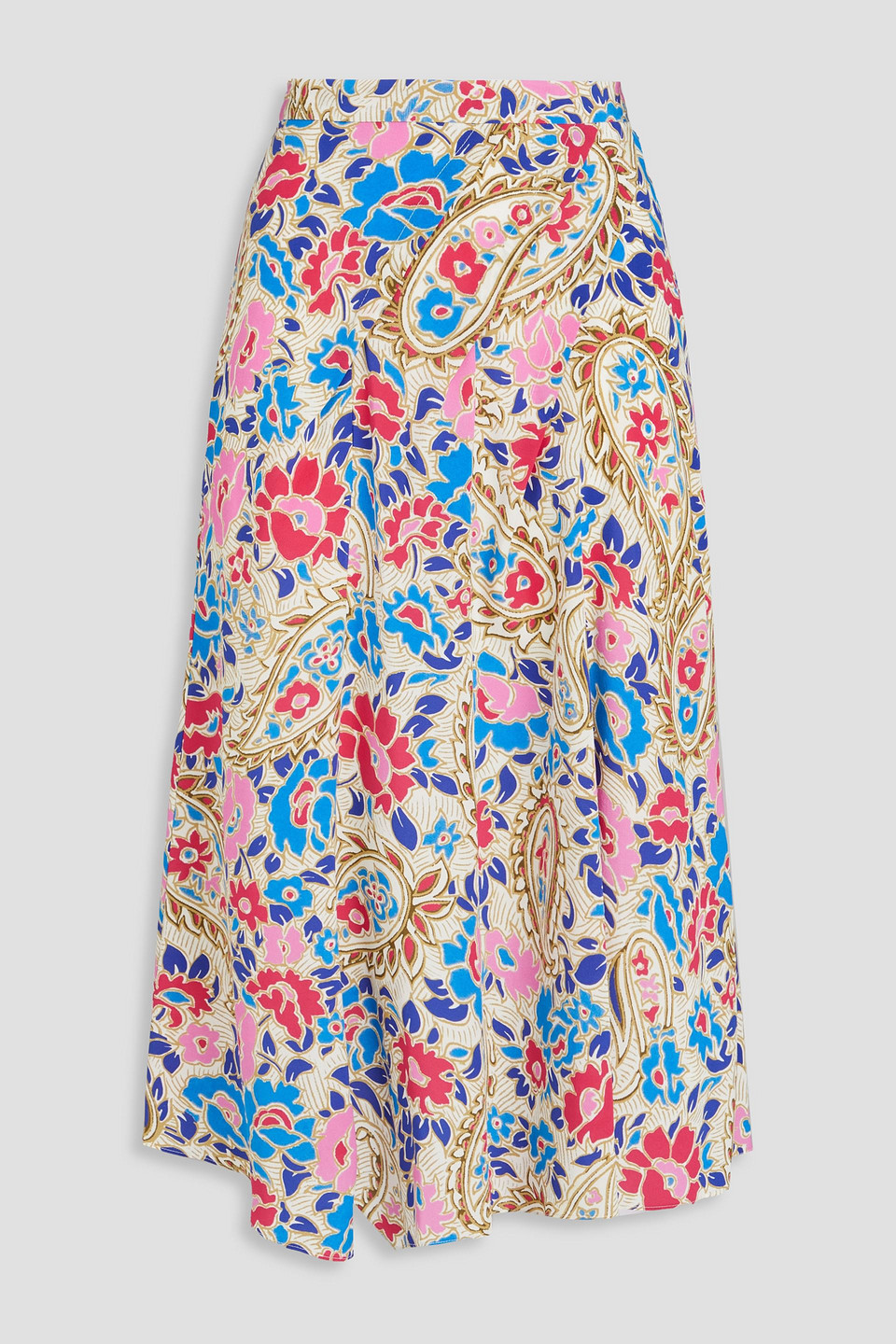 Isabel Marant Cacia Pintucked Floral-print Silk-blend Crepe De Chine Midi Skirt In Azurblau