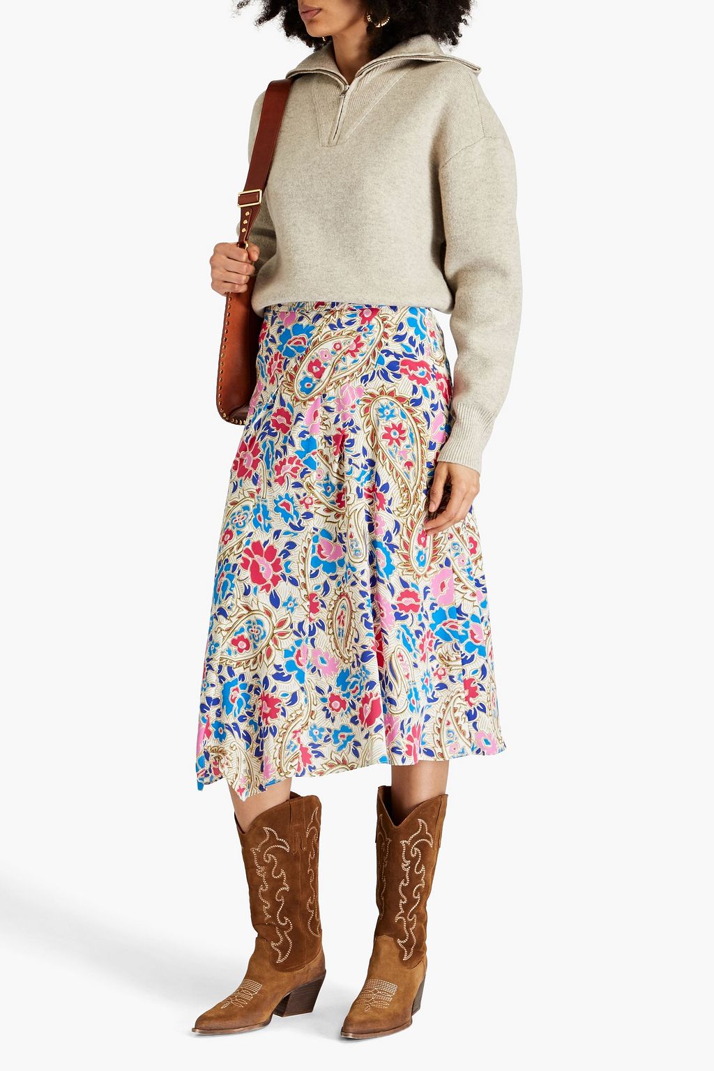 ISABEL MARANT Cacia pintucked floral-print silk-blend crepe de chine midi skirt