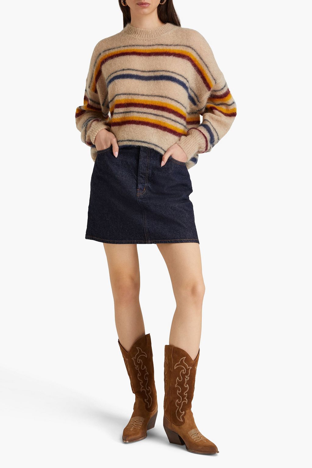 MARANT ÉTOILE Drussel striped mohair and wool-blend sweater