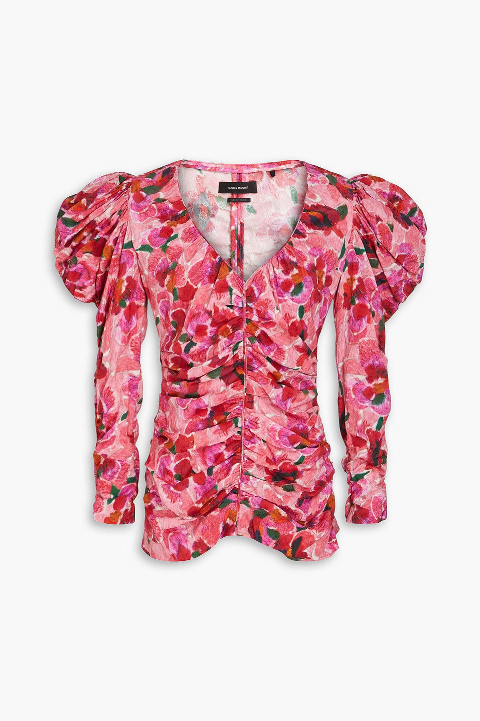 Isabel Marant Mirnao Ruched Floral-print Crepe De Chine Top In Pink