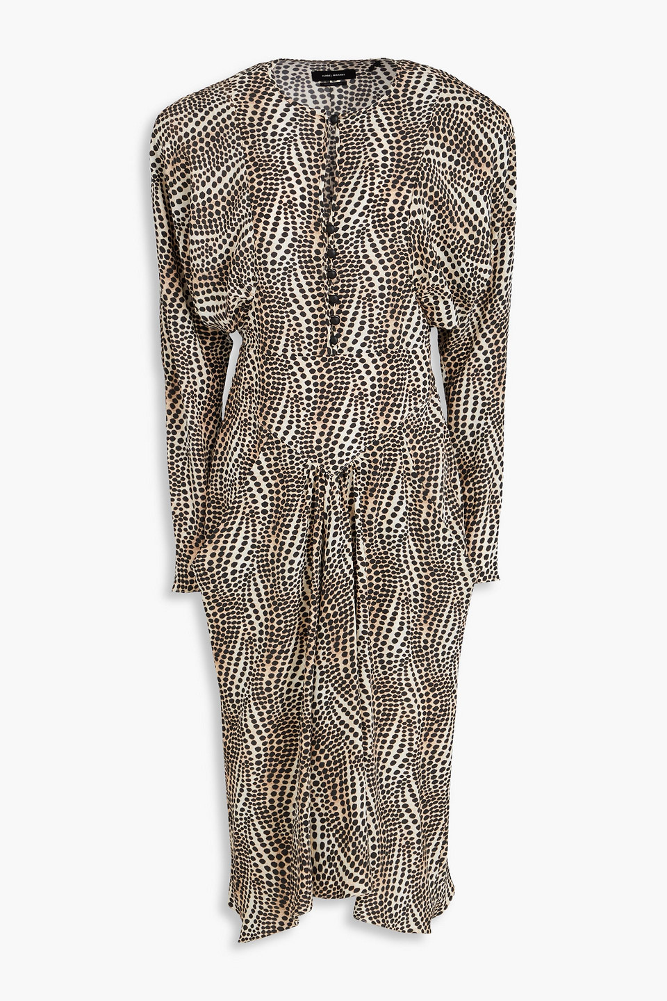 Isabel Marant Ibelky Gathered Printed Stretch-silk Crepe De Chine Midi Dress In Beige