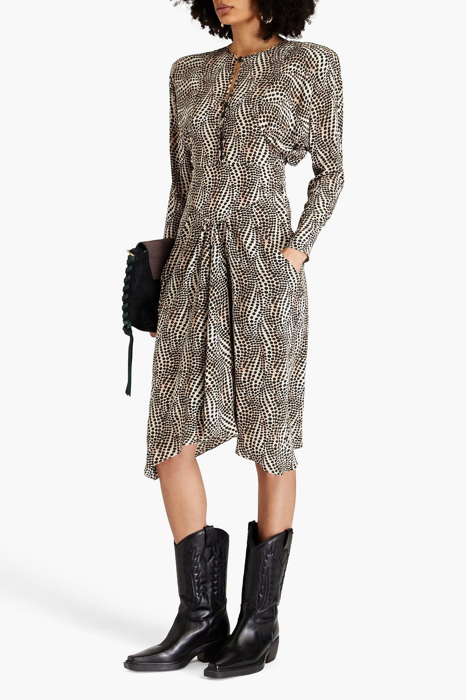 ISABEL MARANT IBELKY GATHERED PRINTED STRETCH-SILK CREPE DE CHINE MIDI DRESS