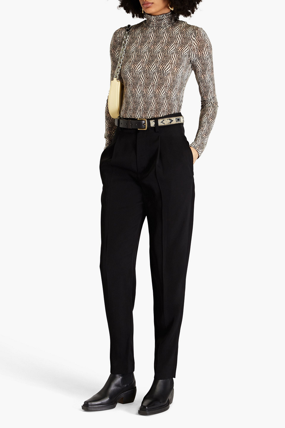 Isabel Marant Goyela Printed Jersey Turtleneck Top In Schwarz