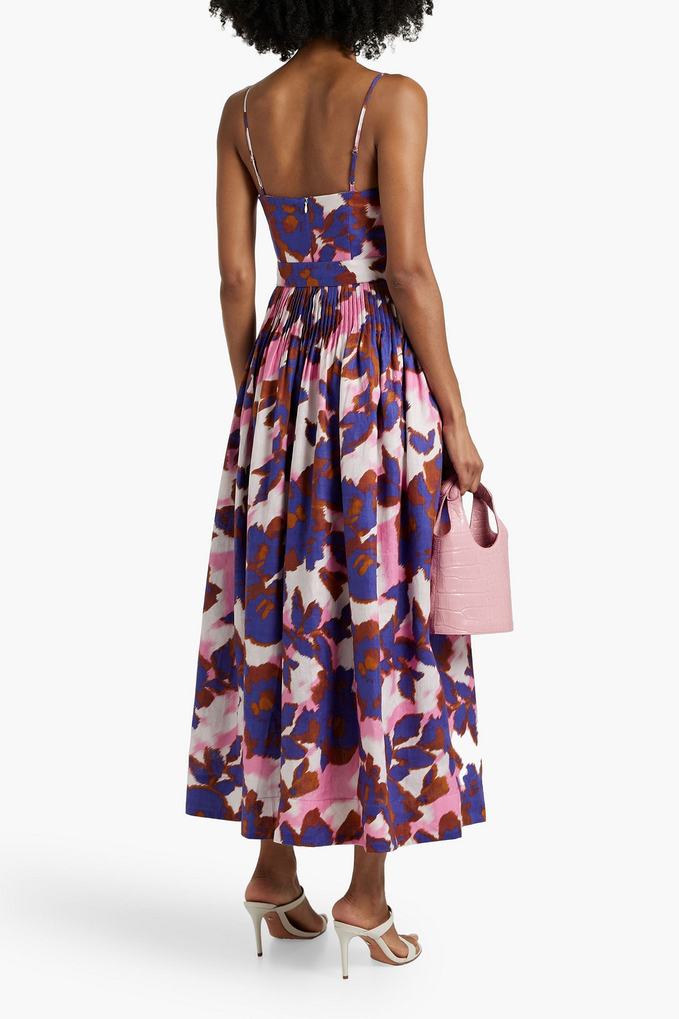 Shop Nicholas Mireille Belted Printed Linen Maxi Dress In Indigo