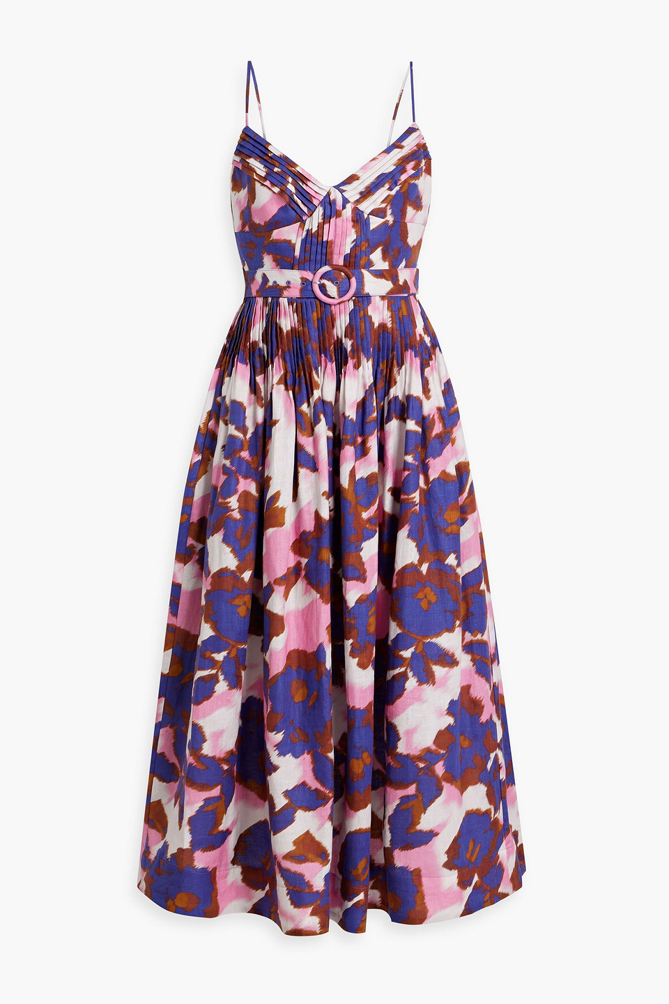 Belted printed linen maxi dress