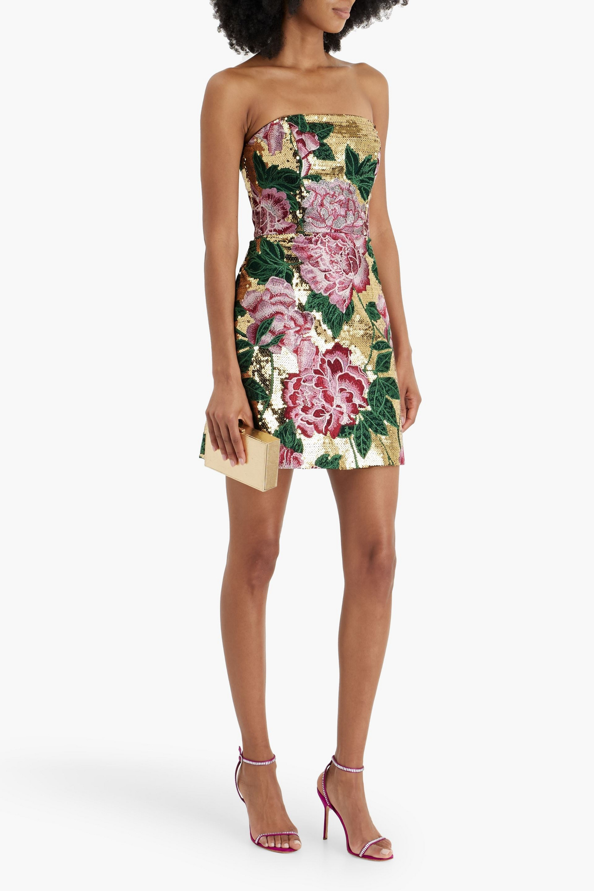 MARCHESA NOTTE Strapless embellished tulle mini dress