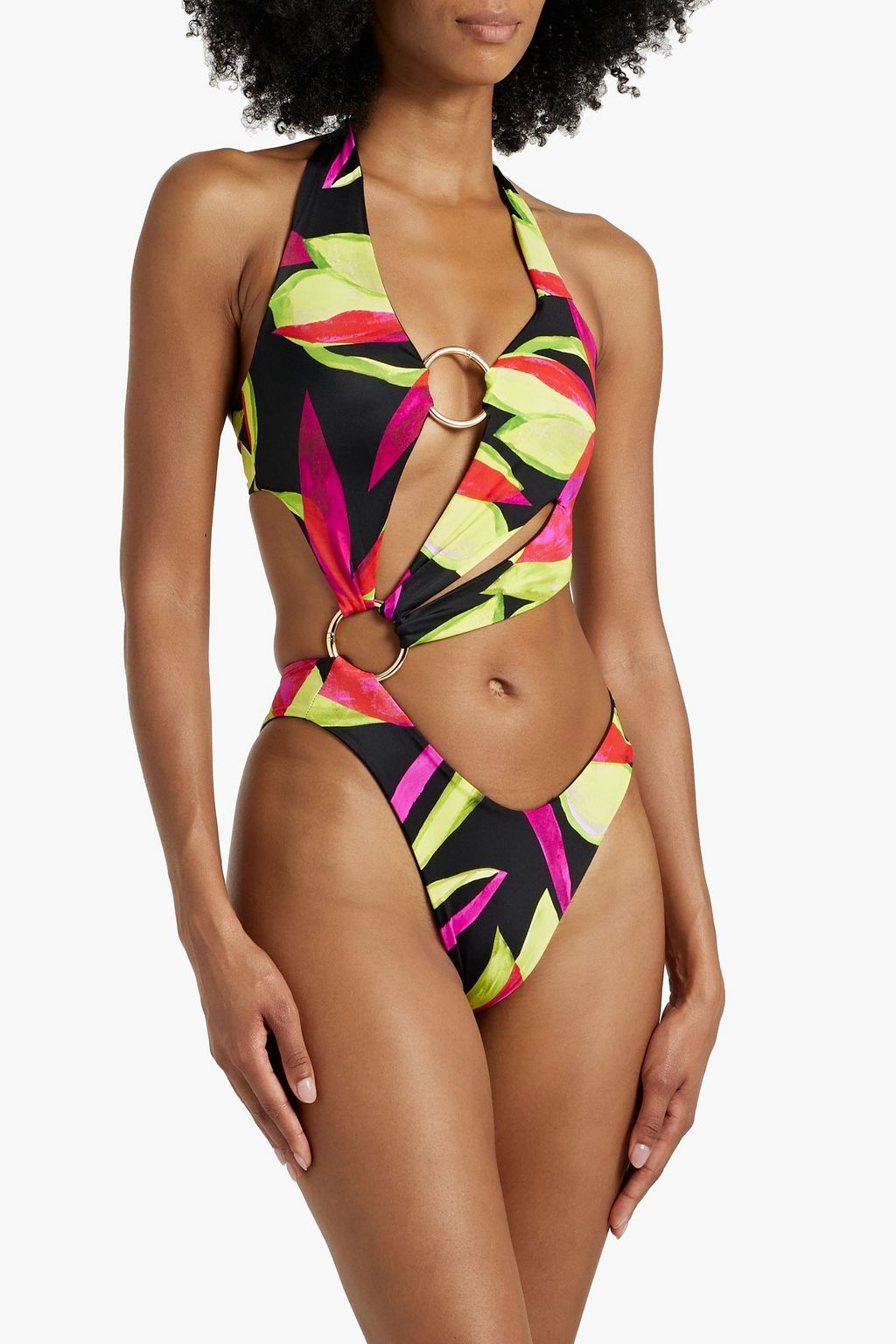 LOUISA BALLOU Ring-embellished floral-print swimsuit