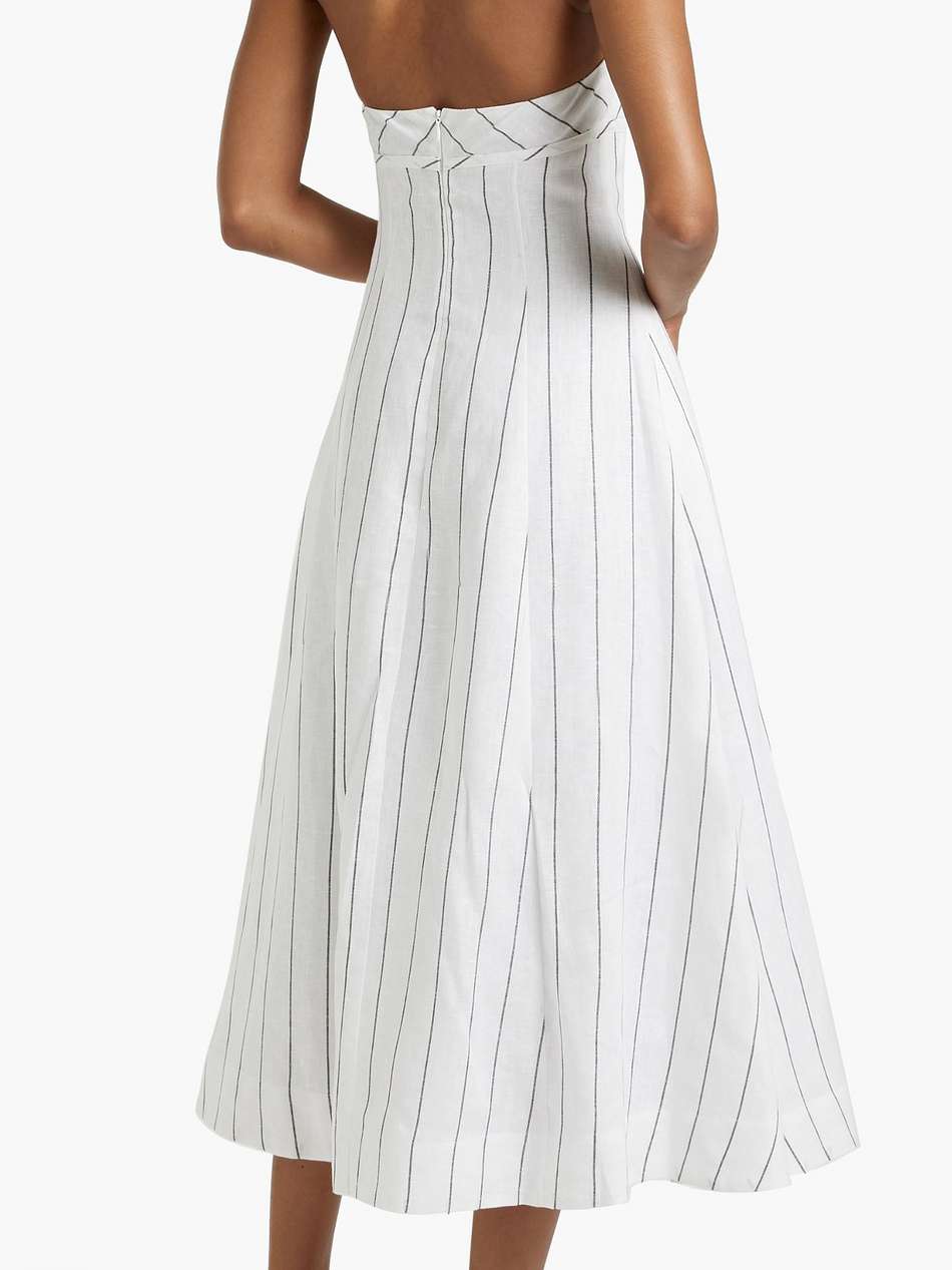 isadora cutout striped linen-blend halterneck midi dress
