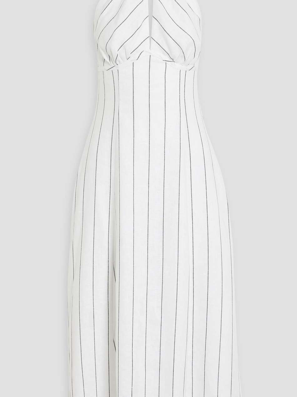 isadora cutout striped linen-blend halterneck midi dress