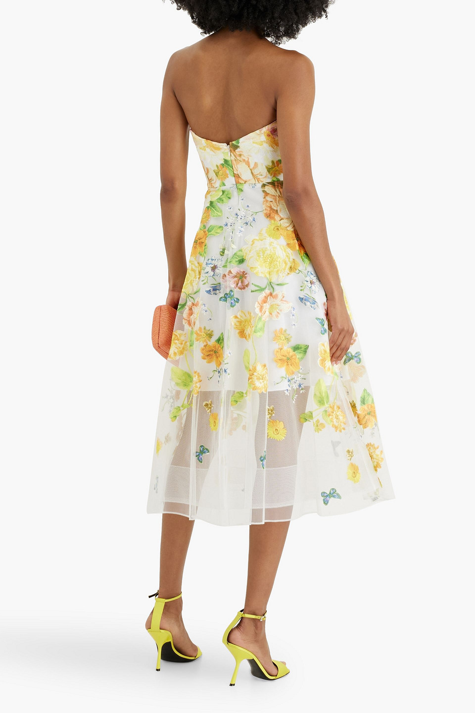  Marchesa Notte - Trägerloses Midikleid Aus Tüll Mit Stickereien - Weiß - Us 8 