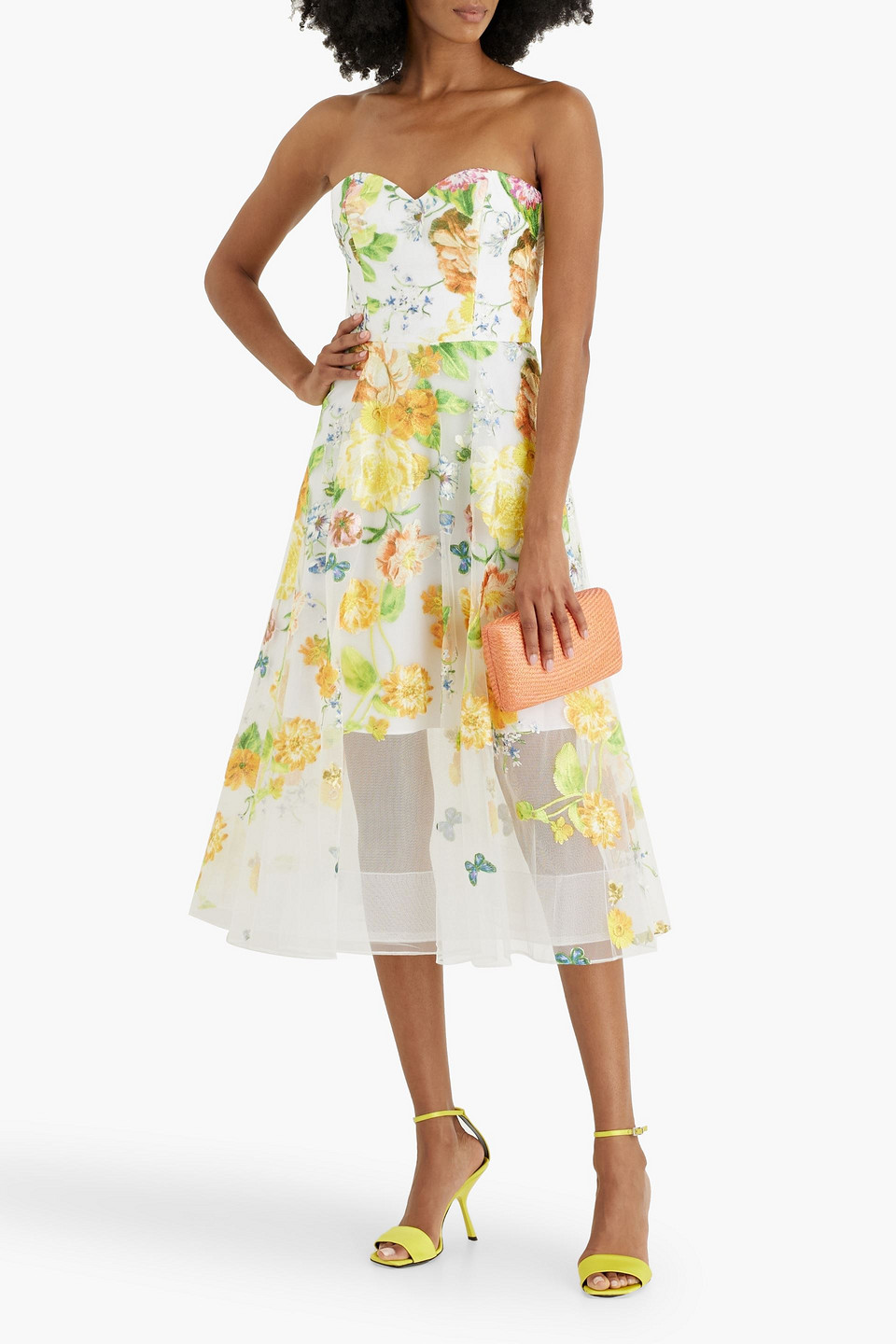  Marchesa Notte - Trägerloses Midikleid Aus Tüll Mit Stickereien - Weiß - Us 8 