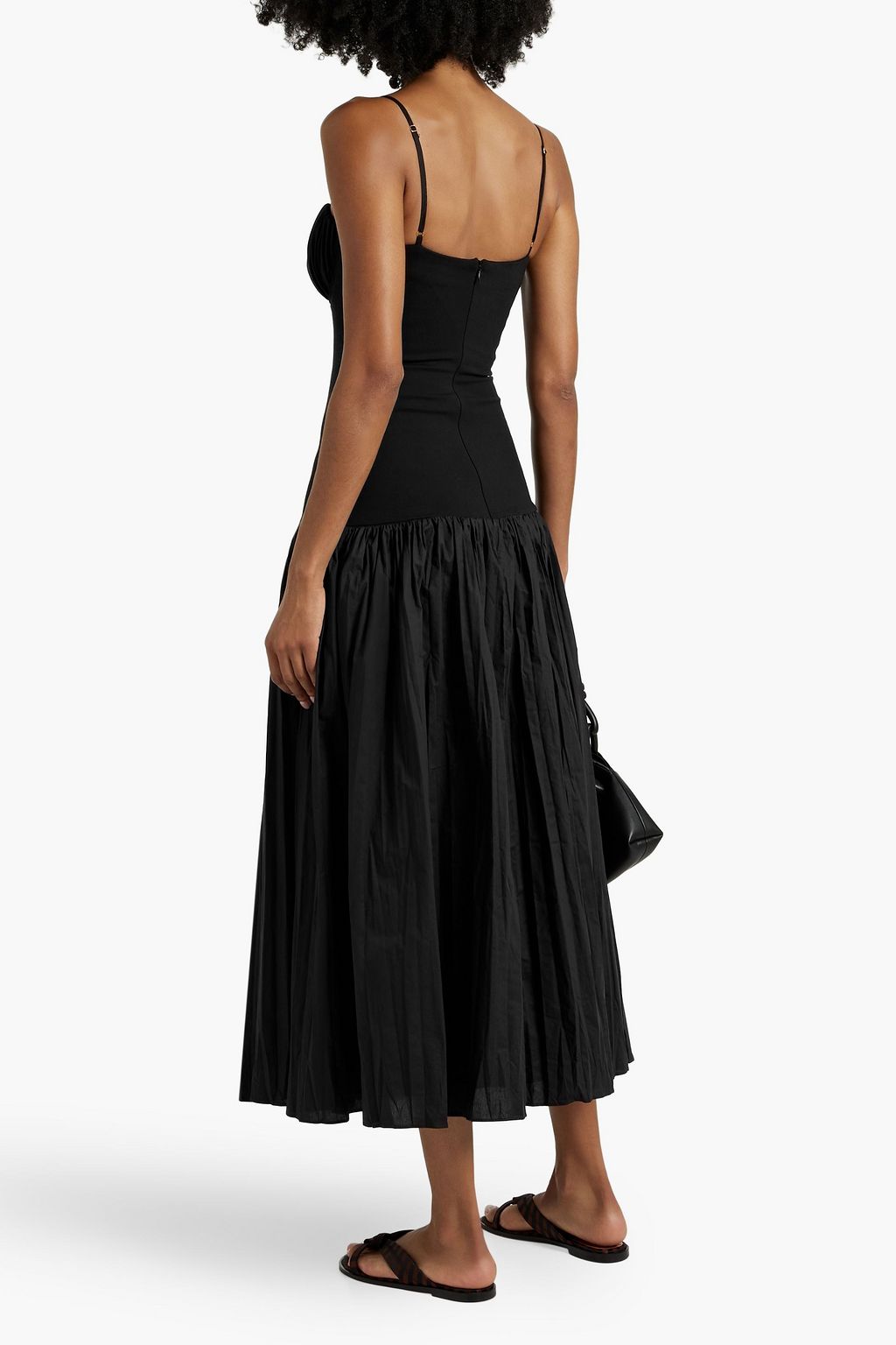 NICHOLAS Ruched stretch-jersey and cotton-poplin midi dress