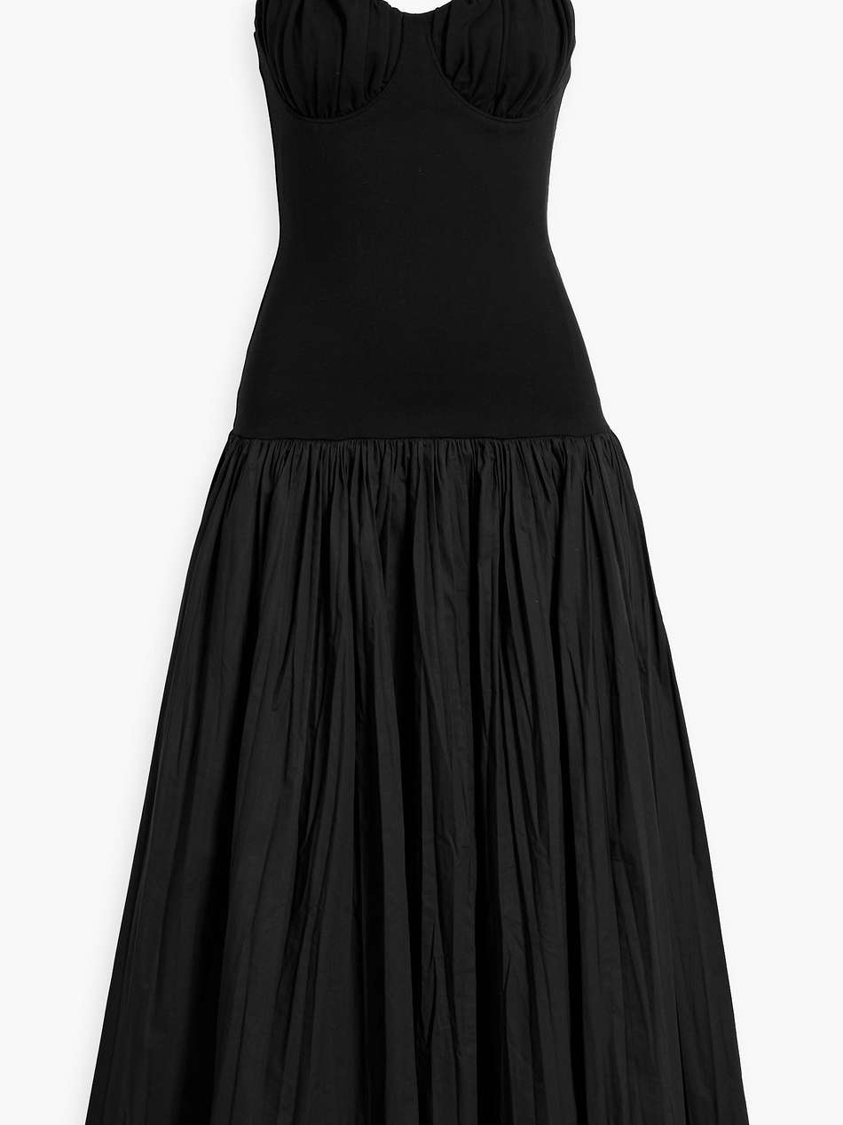 salem ruched stretch-jersey and cotton-poplin midi dress
