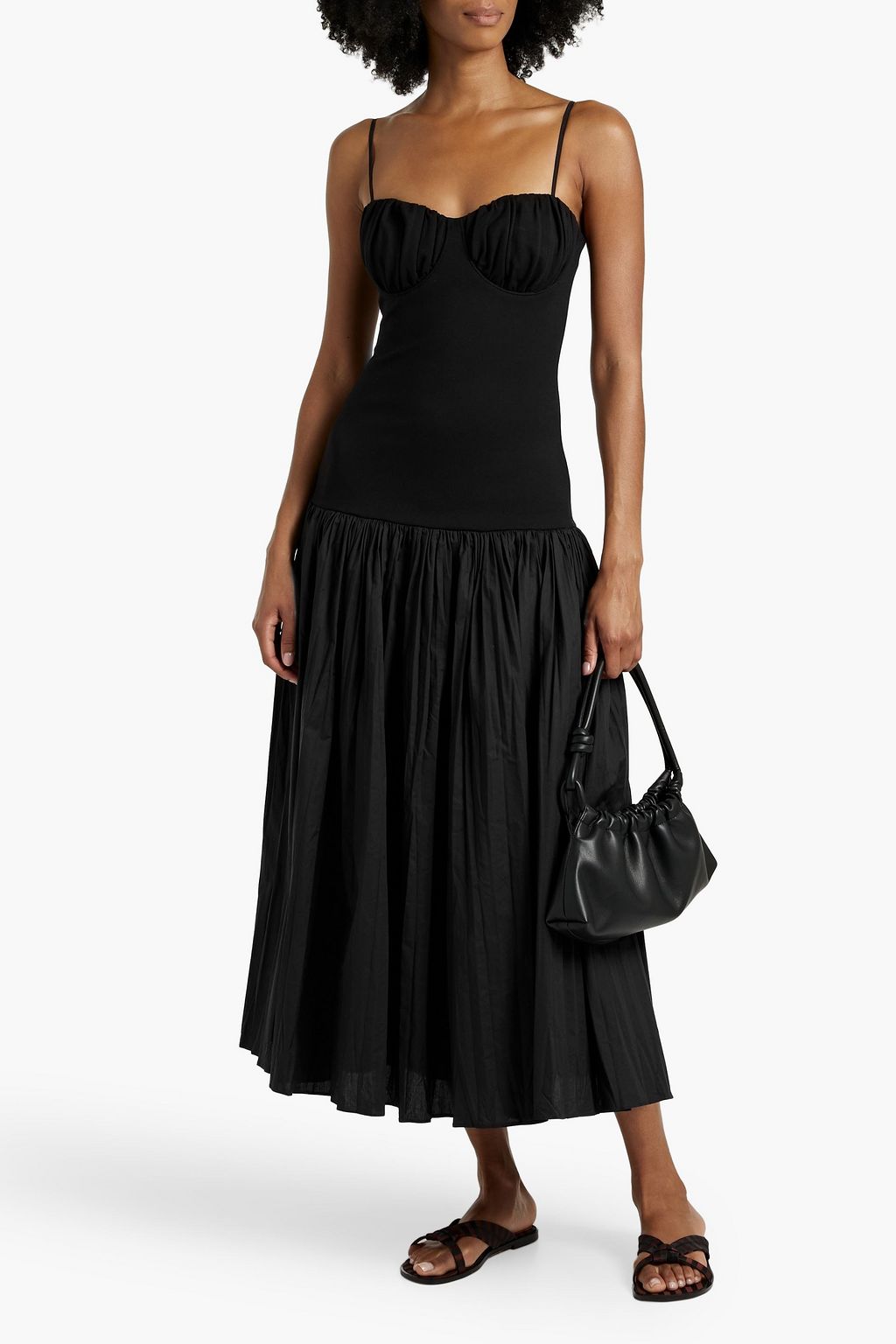 NICHOLAS Ruched stretch-jersey and cotton-poplin midi dress