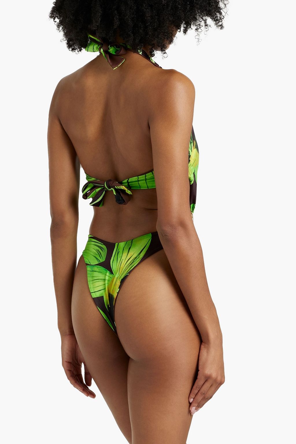 LOUISA BALLOU Cutout printed halterneck swimsuit