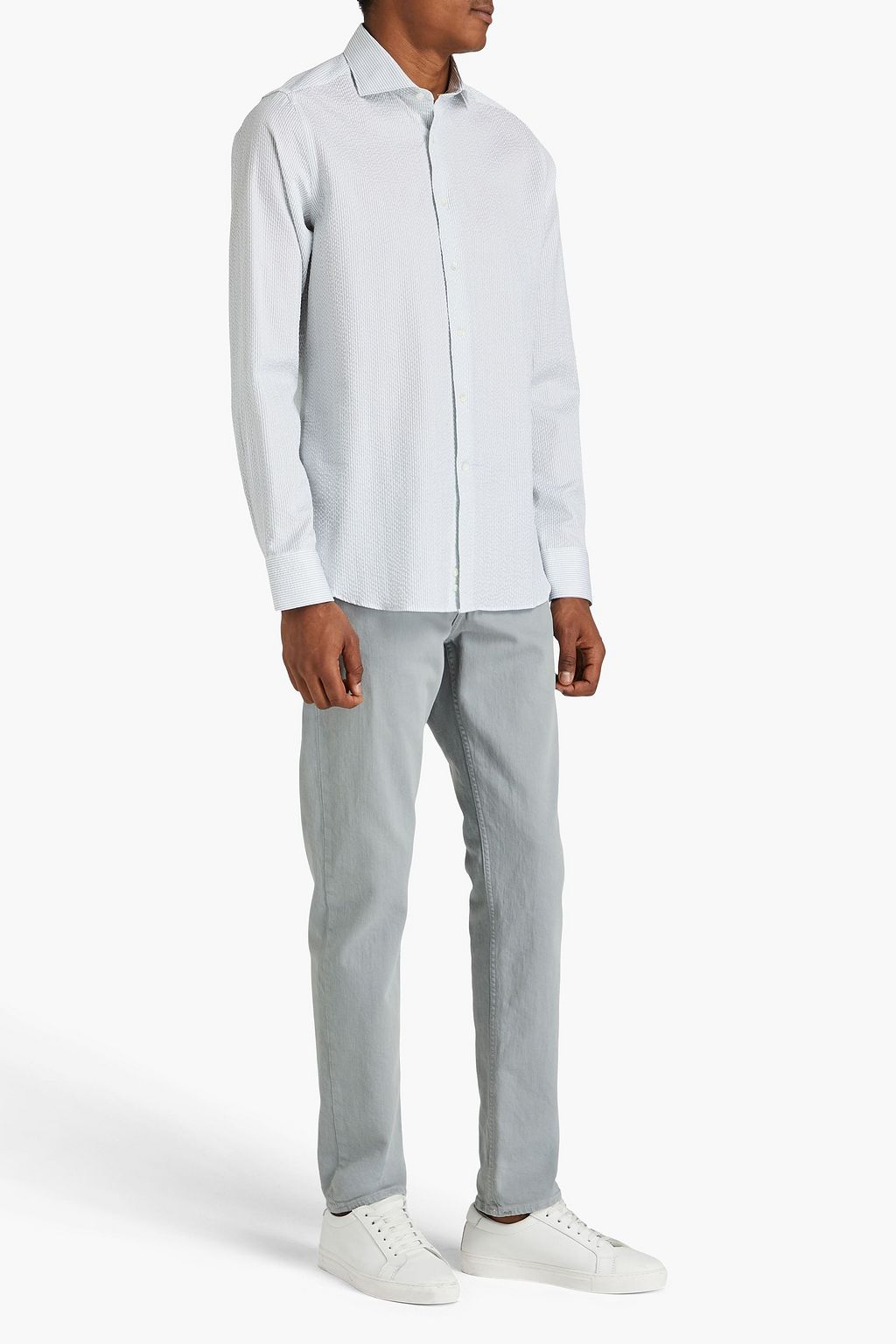 CANALI Striped cotton-seersucker shirt