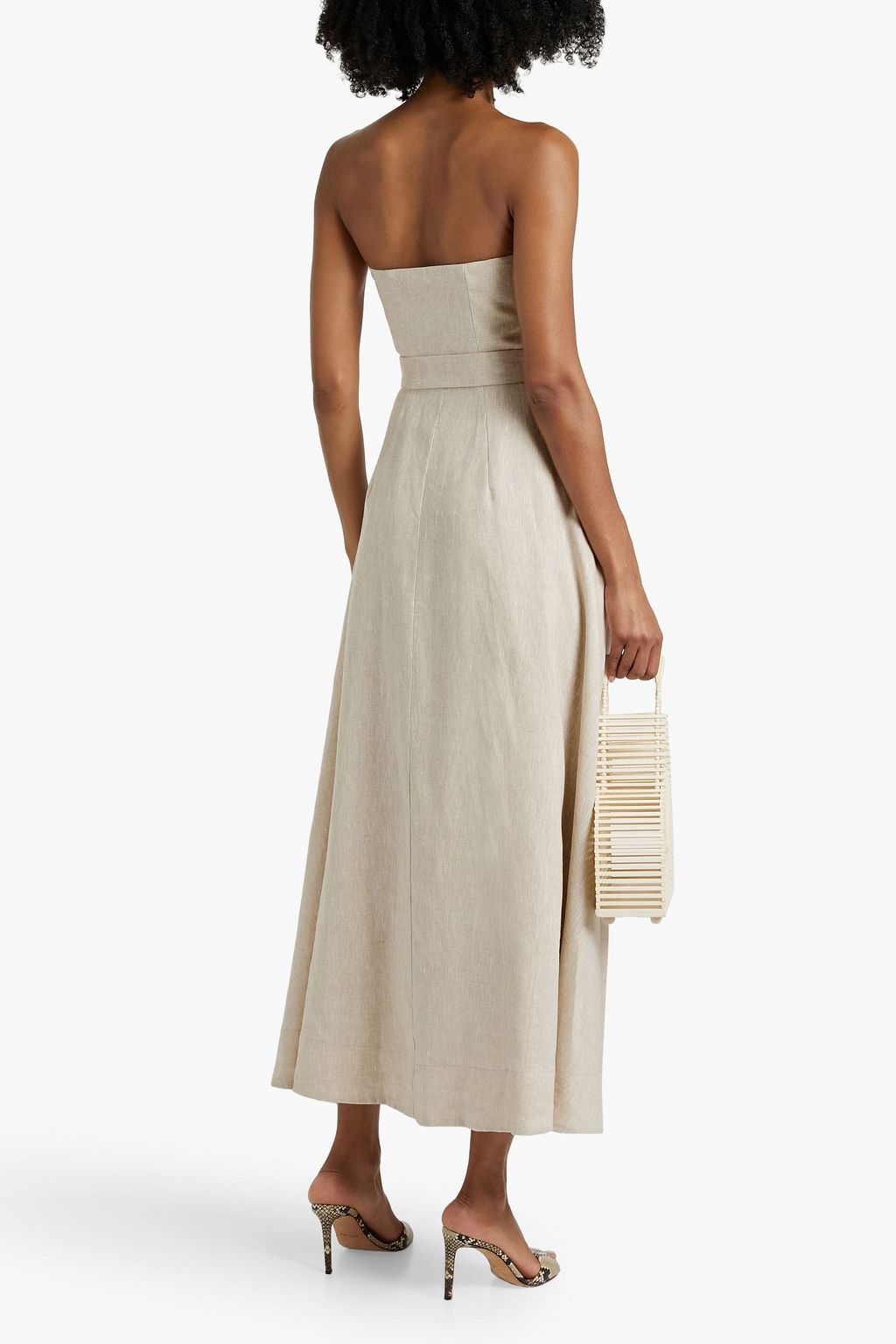 NICHOLAS Strapless belted linen midi dress