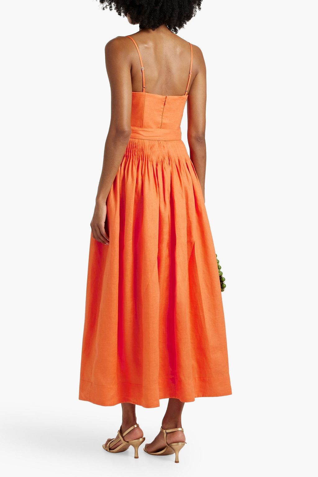 NICHOLAS Belted pintucked linen maxi dress