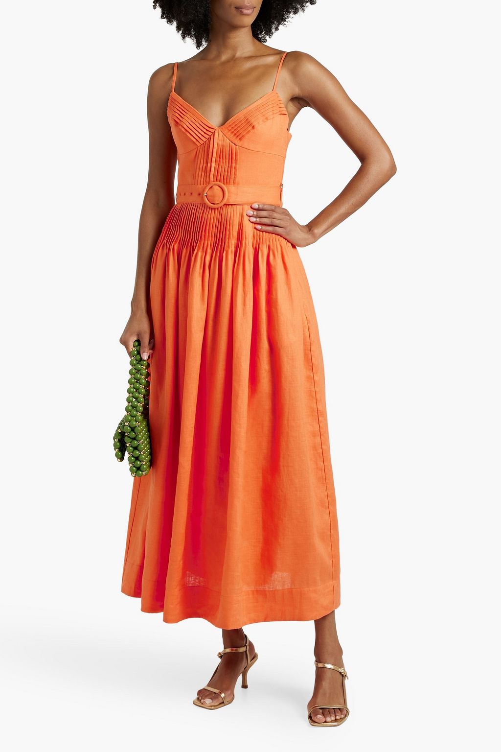 NICHOLAS Belted pintucked linen maxi dress