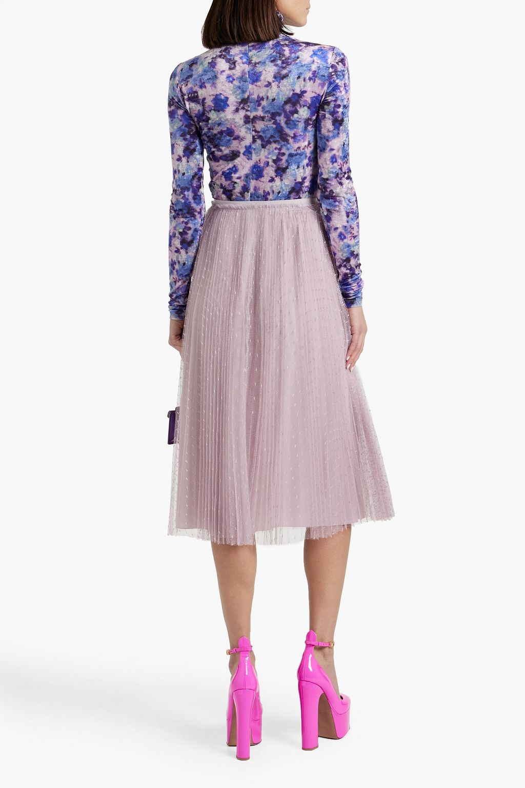 REDVALENTINO Pleated point d'esprit midi skirt