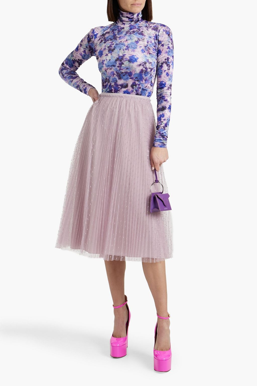 REDVALENTINO Pleated point d'esprit midi skirt