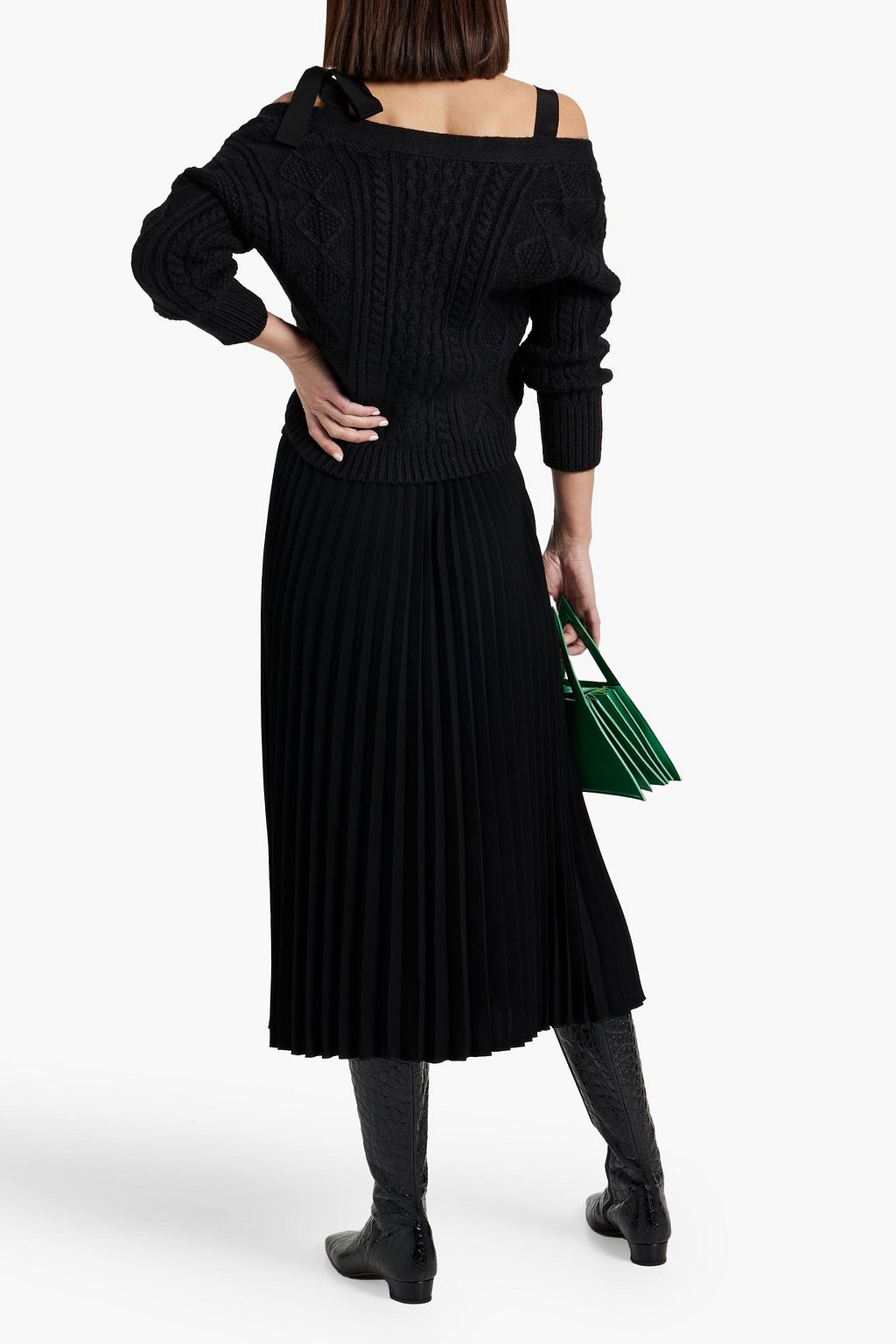 REDVALENTINO كارديغان قصير من نسيج بحبكة مجدولة بتصميم أكتاف مفتوحة