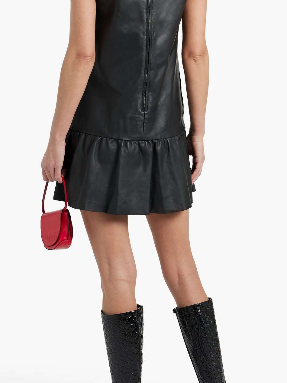 pussy-bow crepe de chine-trimmed leather mini dress