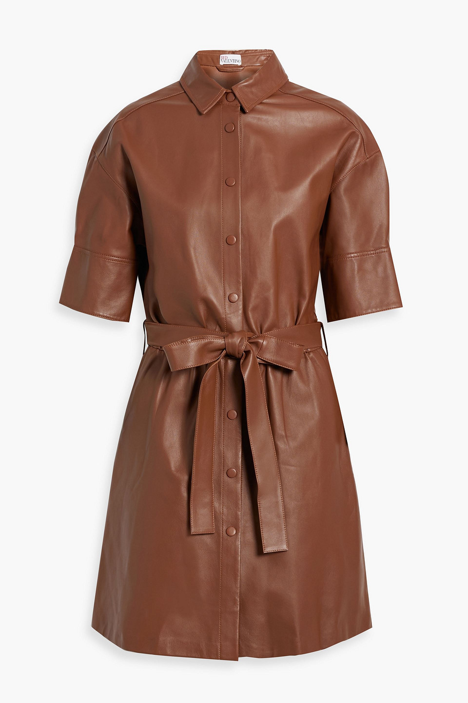 Red Valentino Leather Mini Shirt Dress In Brown