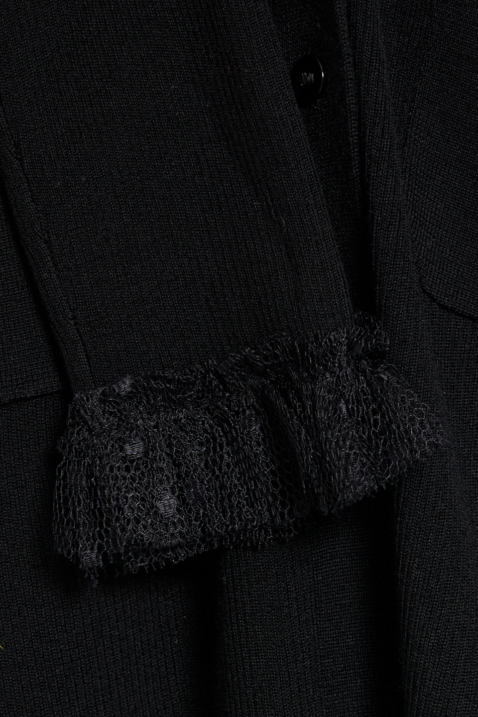 Red Valentino Point D'esprit-trimmed Ribbed Wool Cardigan In Black