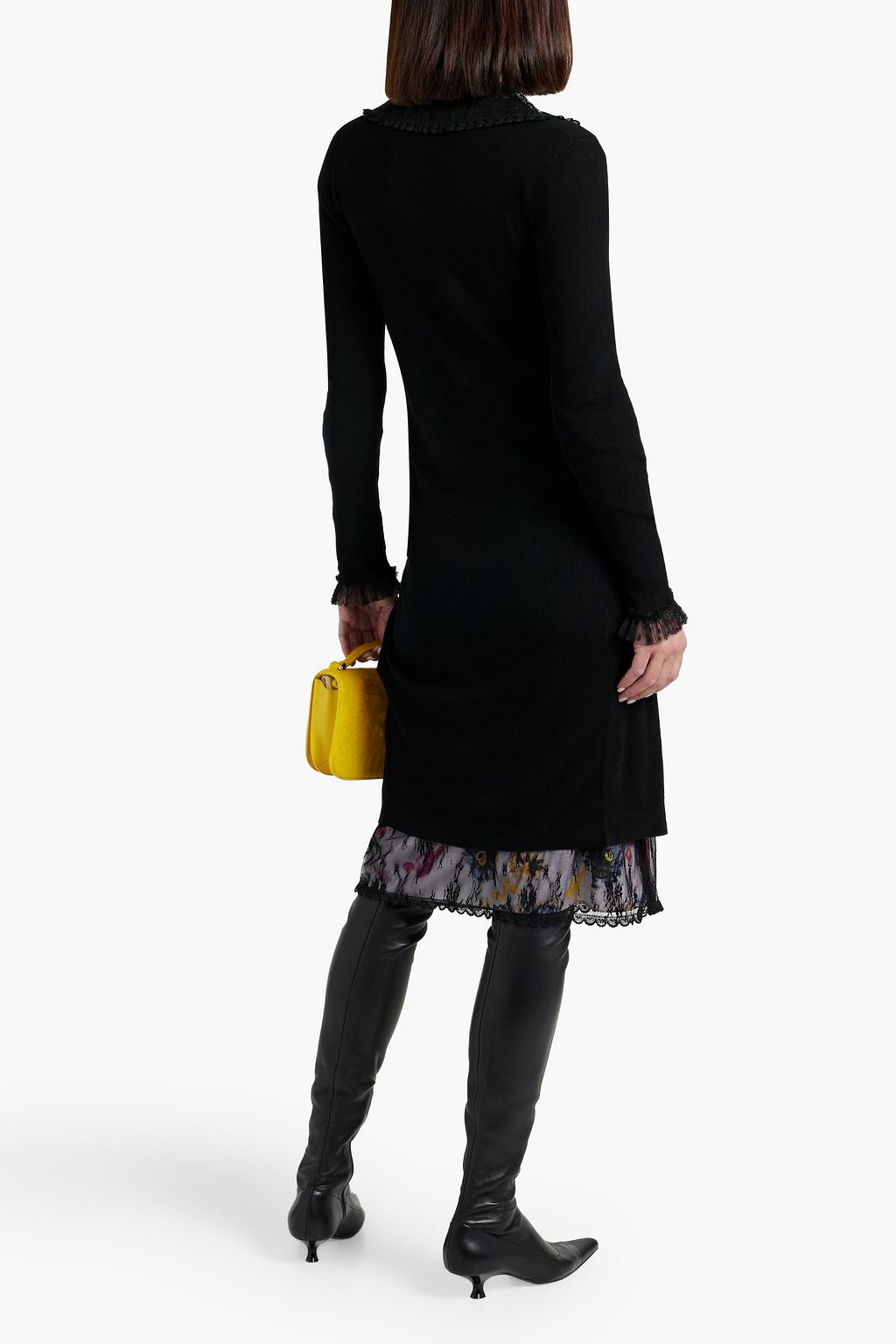 REDVALENTINO Point d'esprit-trimmed ribbed wool cardigan