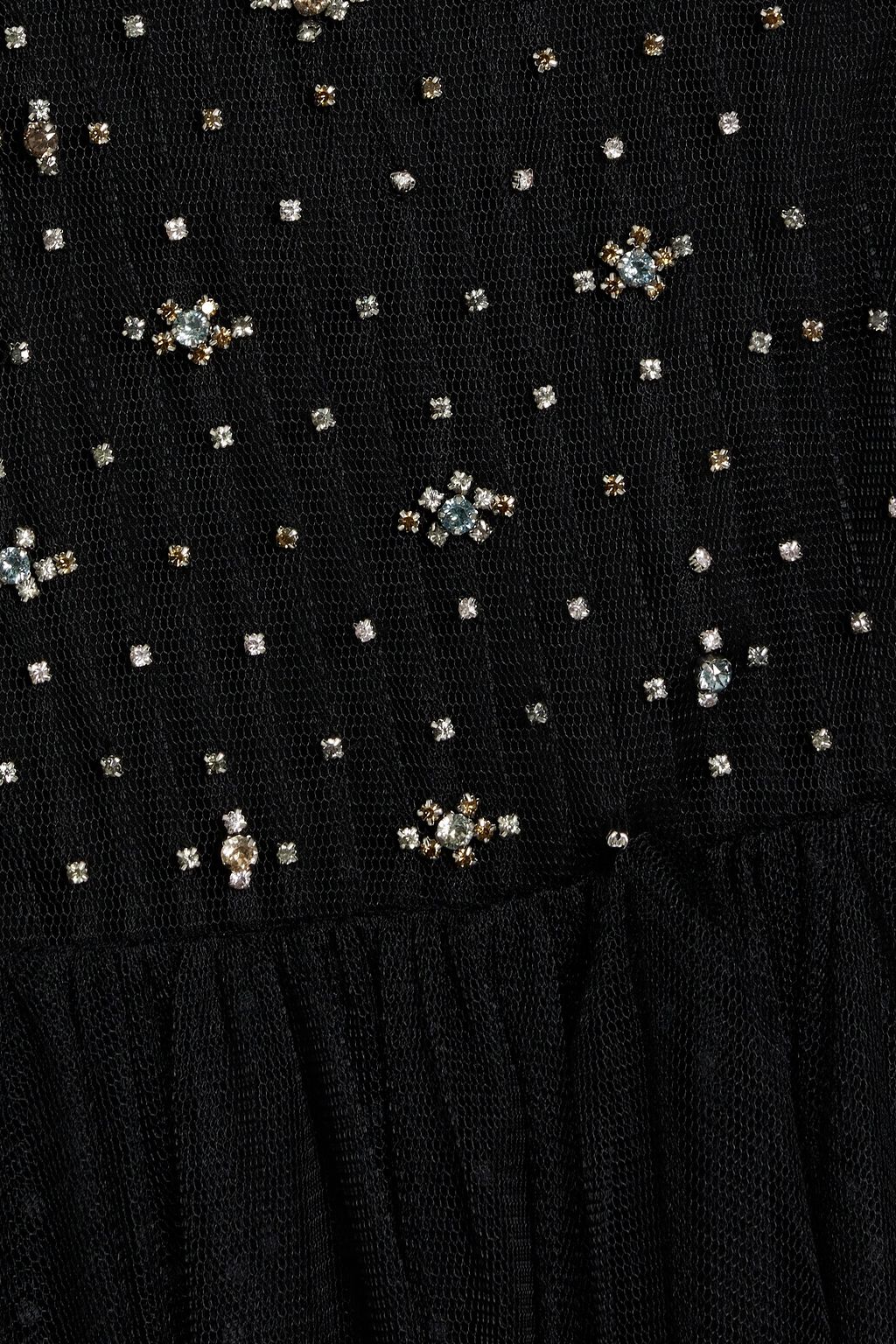 REDVALENTINO Crystal-embellished point d'espirit paneled tulle midi dress