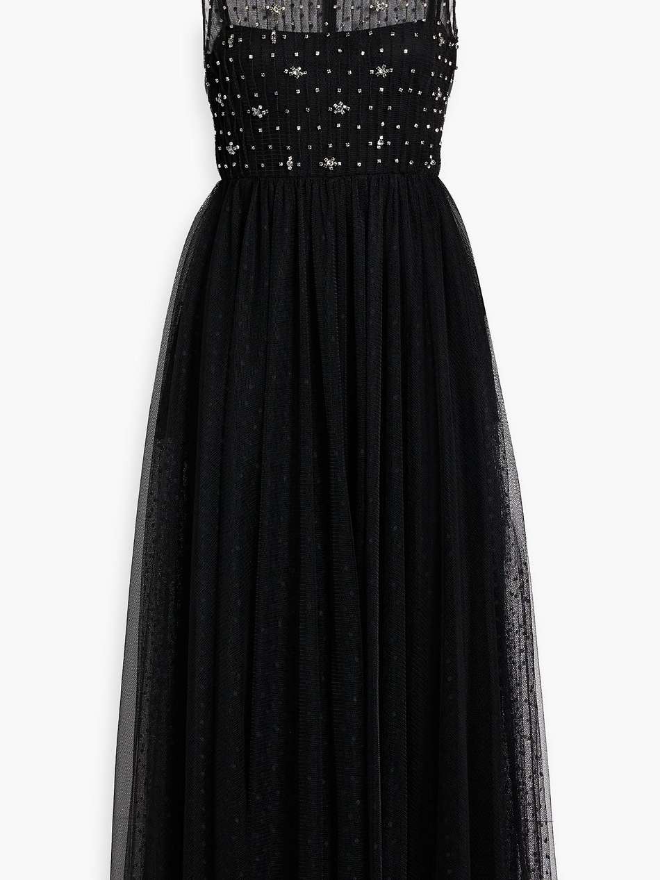 embellished pintucked tulle and point d'esprit midi dress