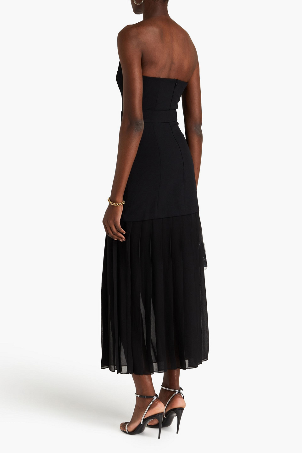 Shop Nicholas Reagan Strapless Pleated Crepe And Georgette Maxi Dress In Black