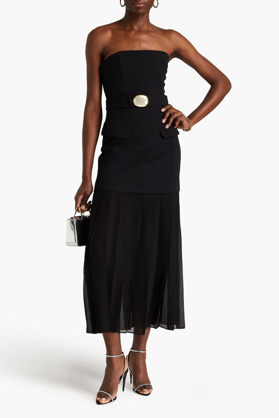 Shop Nicholas Reagan Strapless Pleated Crepe And Georgette Maxi Dress In Black