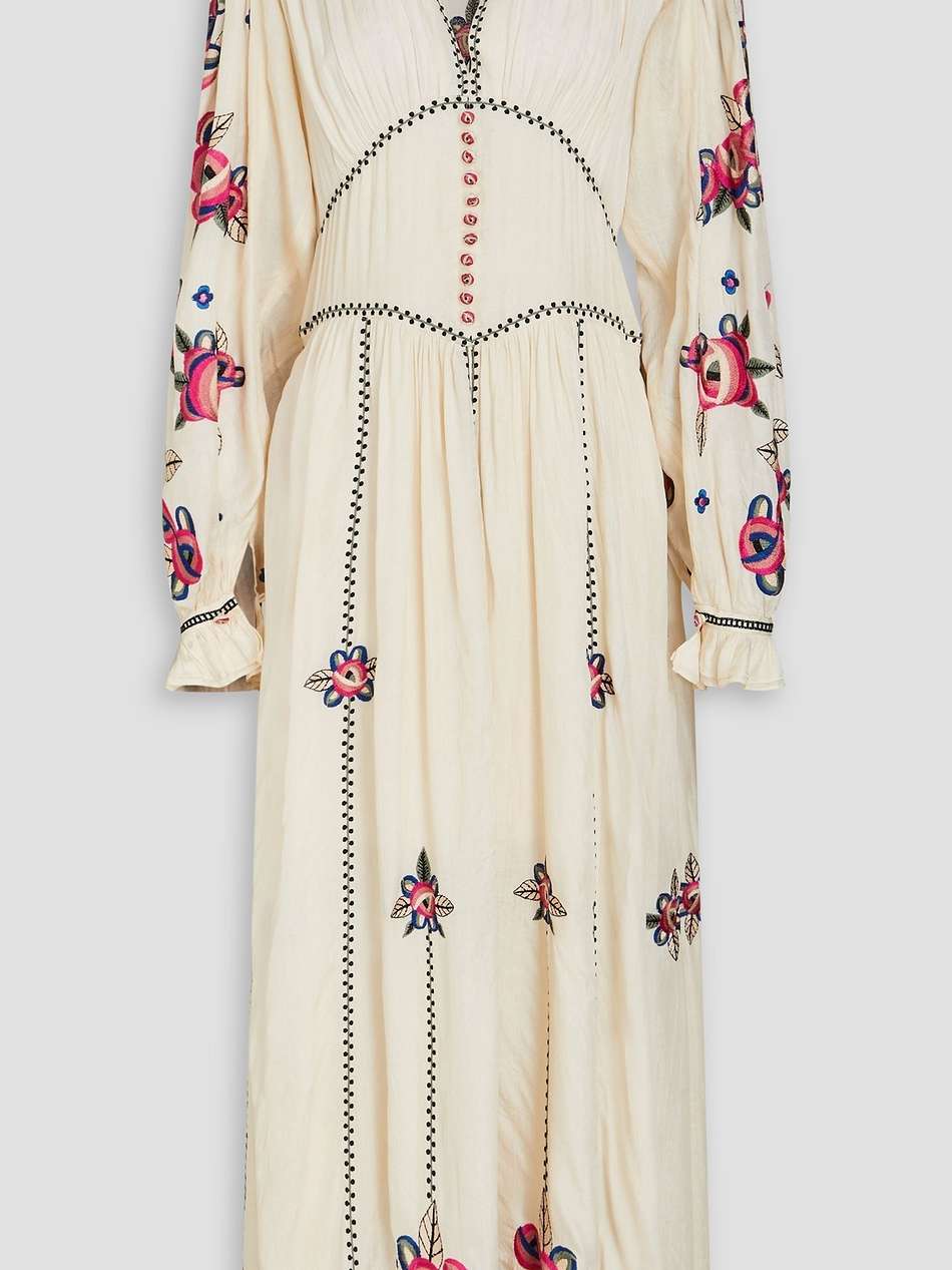 moyrae embroidered silk-satin crepe maxi dress