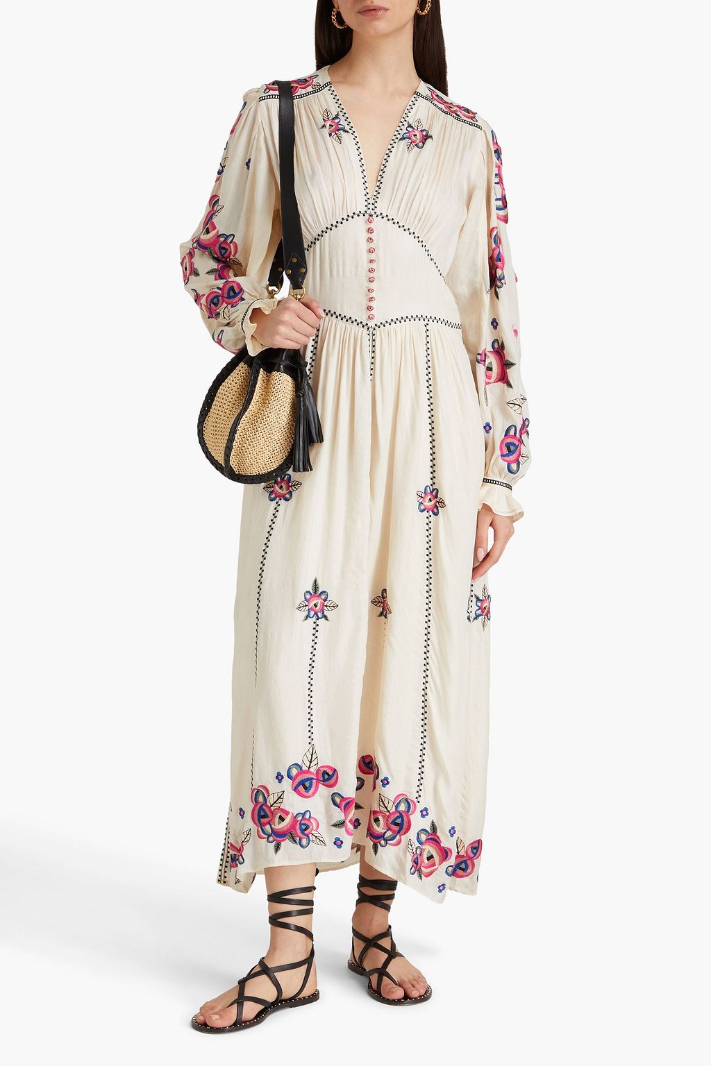 ISABEL MARANT Moyrae embroidered silk-satin crepe maxi dress