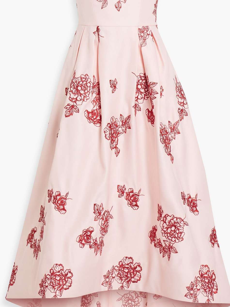 strapless embroidered duchesse-satin maxi dress