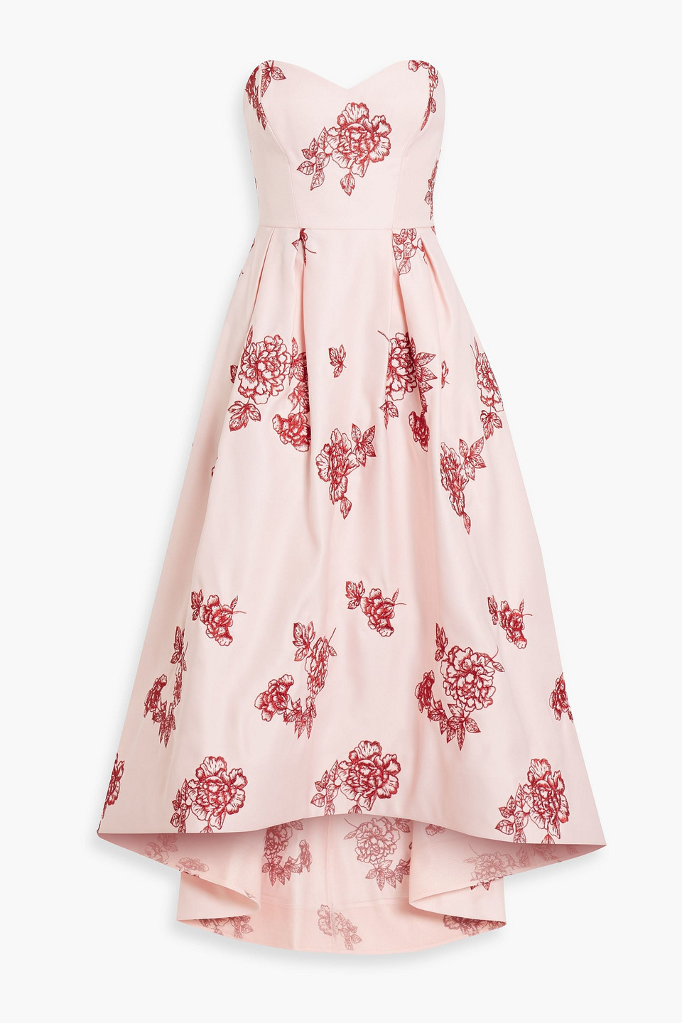 Marchesa Notte Strapless Embroidered Duchesse-satin Maxi Dress In Baby Pink