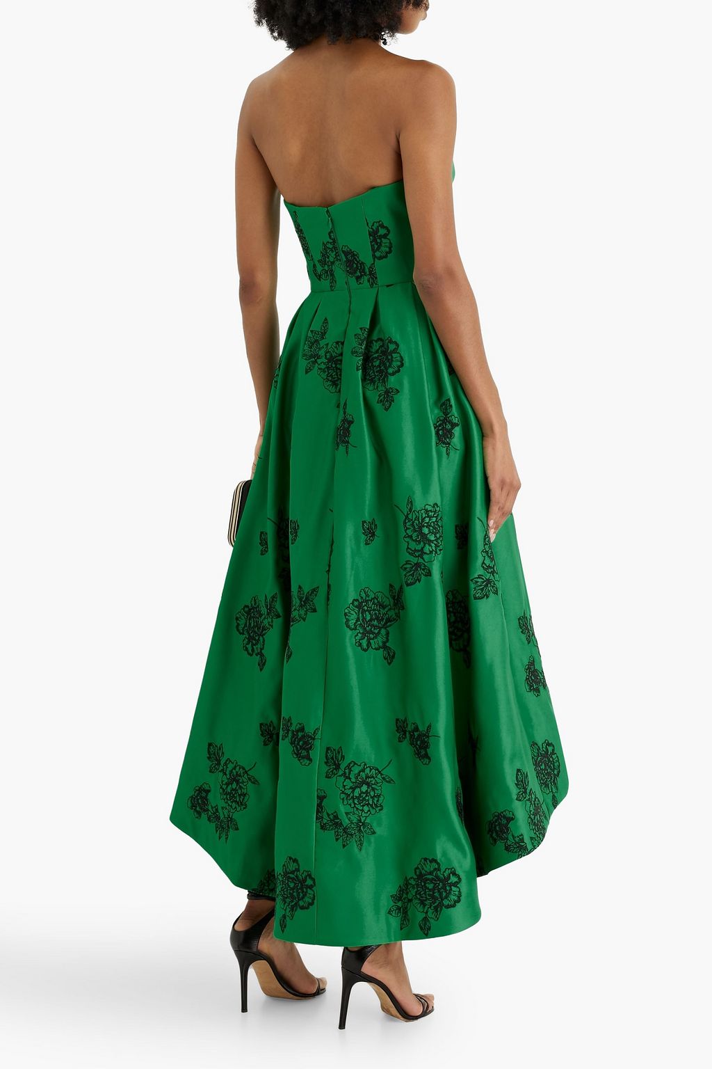 MARCHESA NOTTE Strapless embroidered duchesse-satin maxi dress