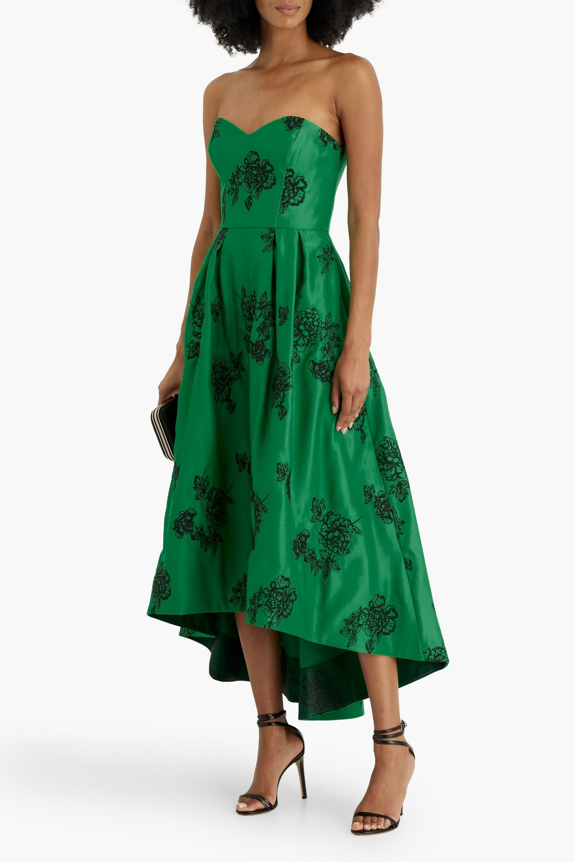 MARCHESA NOTTE Strapless embroidered duchesse-satin maxi dress