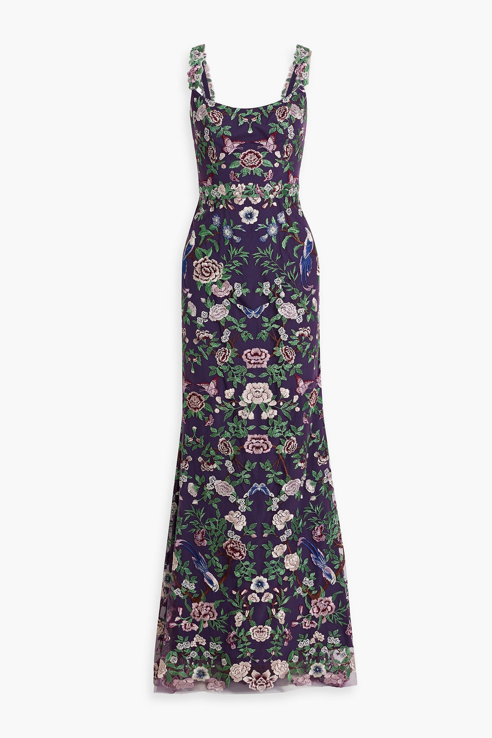 Shop Marchesa Notte Embroidered Tulle Gown In Dark Purple