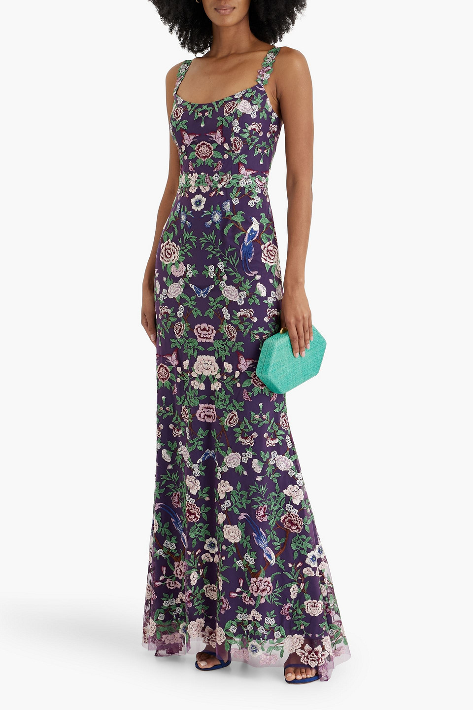 Shop Marchesa Notte Embroidered Tulle Gown In Dark Purple