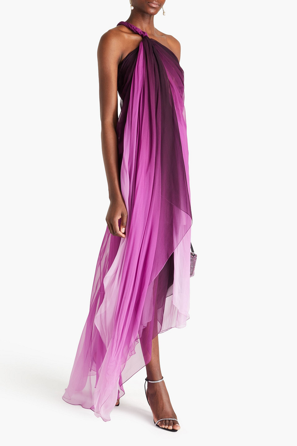  Oscar De La Renta - Robe Aus Seidenchiffon Mit Farbverlauf Und Asymmetrischer Schulterpartie - Lila - Us 14 