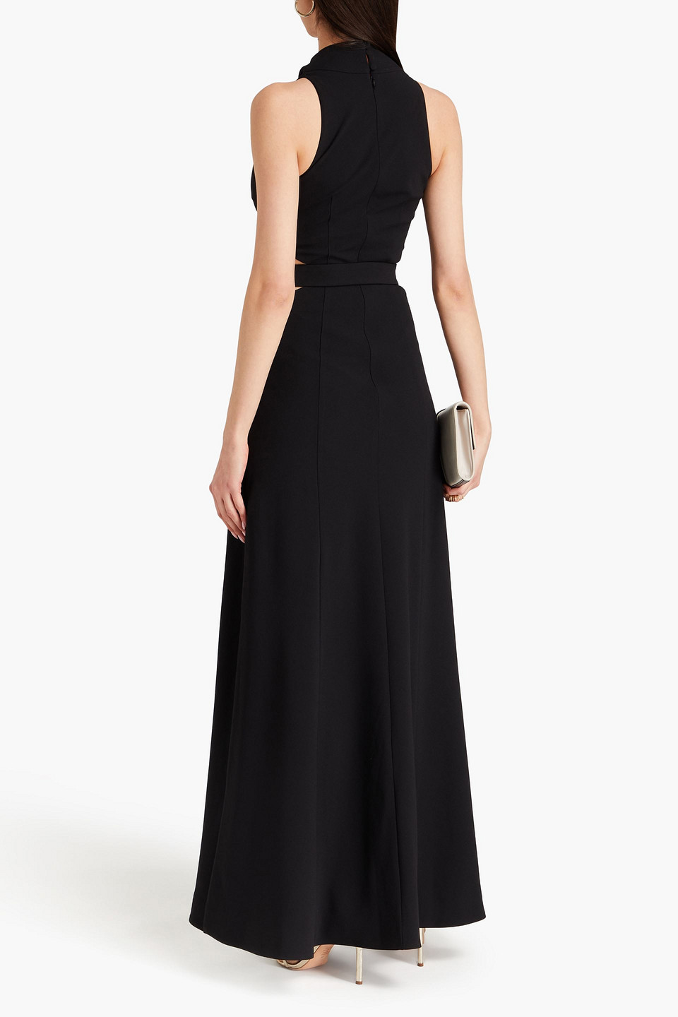 Shop Nicholas Ellianna Belted Cutout Crepe Gown In Black