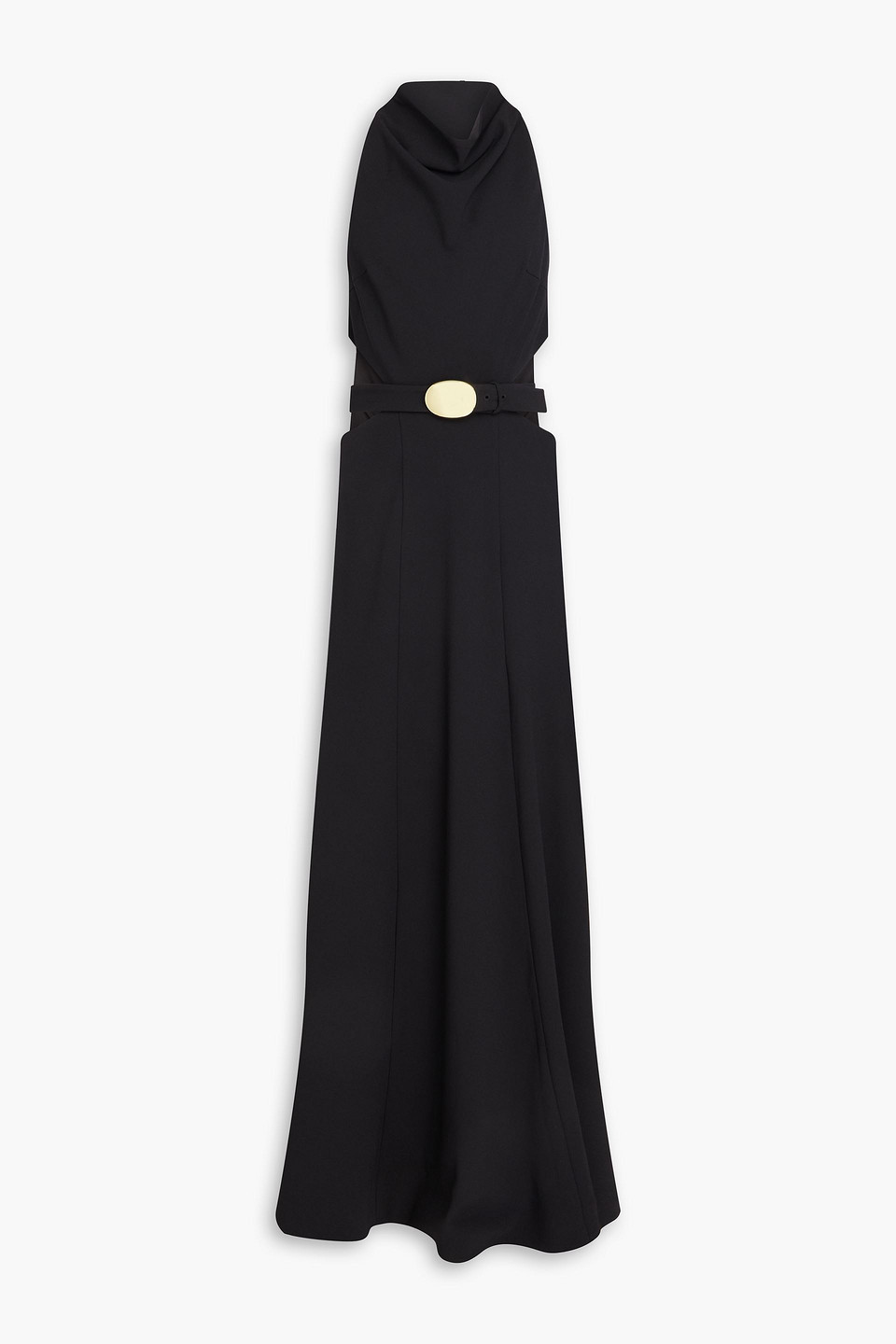 Belted cutout crepe gown