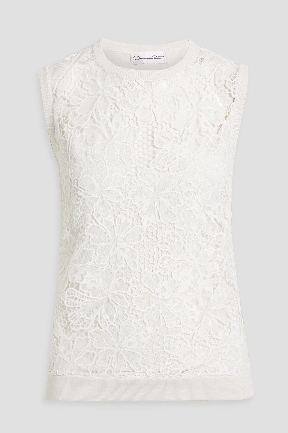 Shop Oscar De La Renta Layered Guipure Lace And Silk-blend Top In Ecru