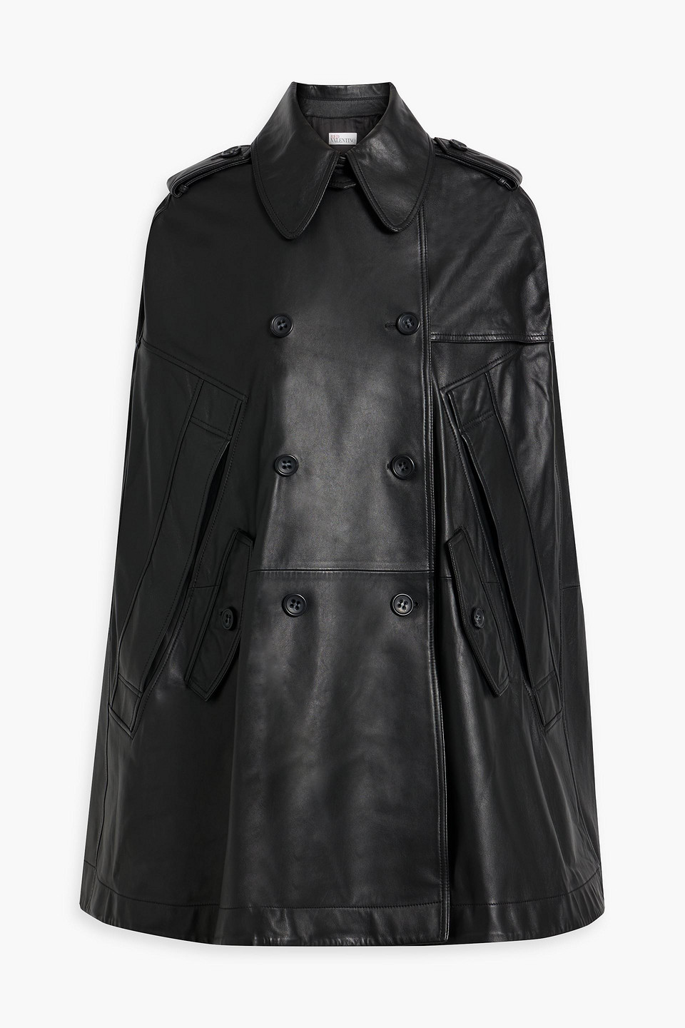 Red Valentino Double-breasted Leather Cape In Black