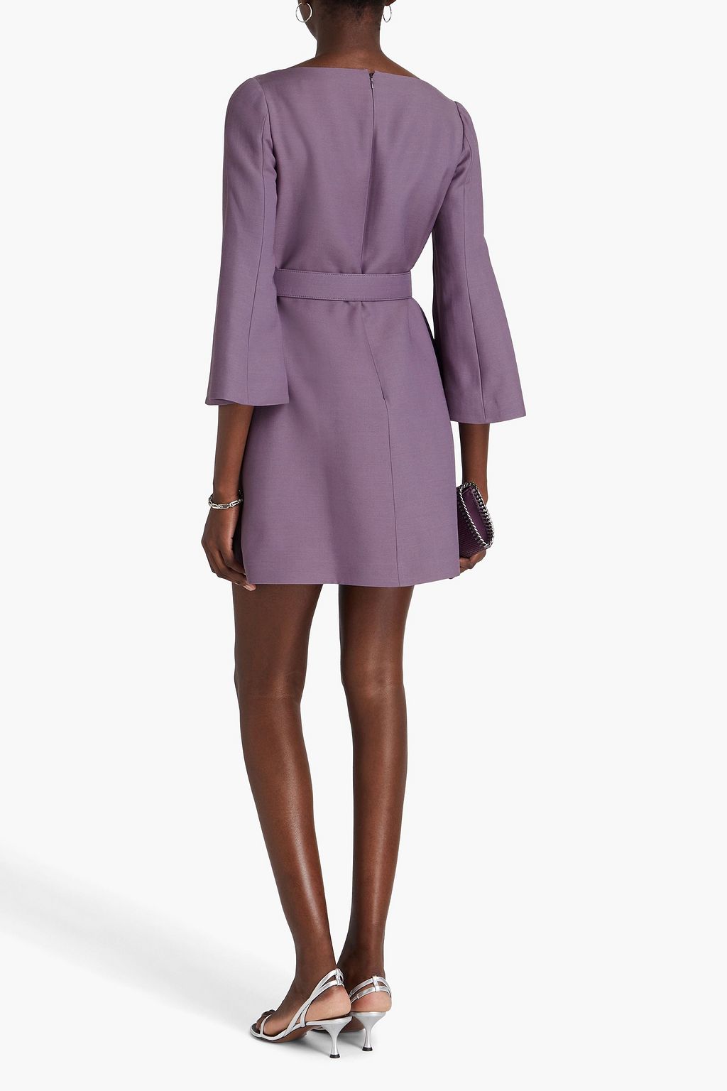 VALENTINO GARAVANI Belted wool and silk-blend crepe mini dress