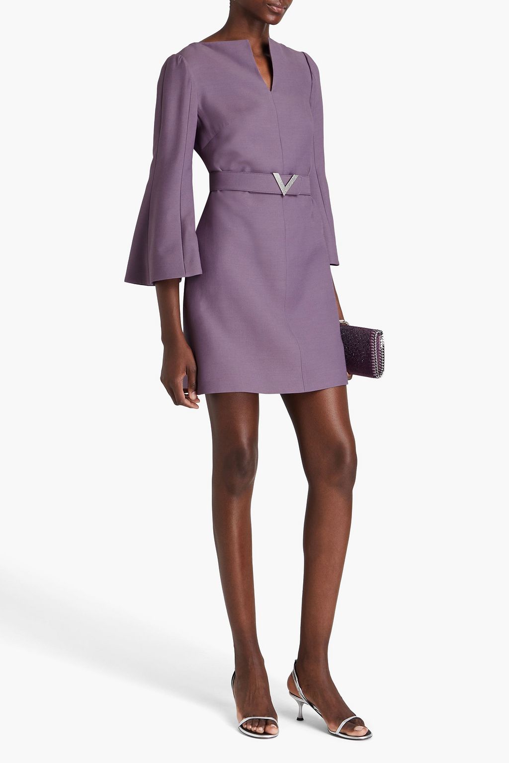 VALENTINO GARAVANI Belted wool and silk-blend crepe mini dress
