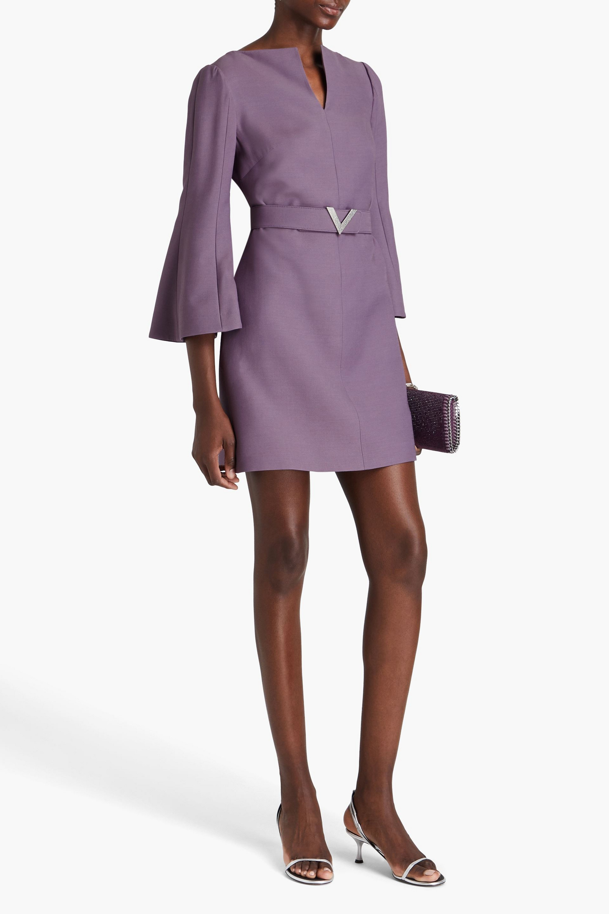 Valentino Garavani Belted wool and silk-blend crepe mini dress